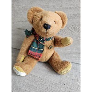 Vtg Carousel Teddy Bear Plush Jointed Brown Stuffed Animal Micro 6" Signed Irish